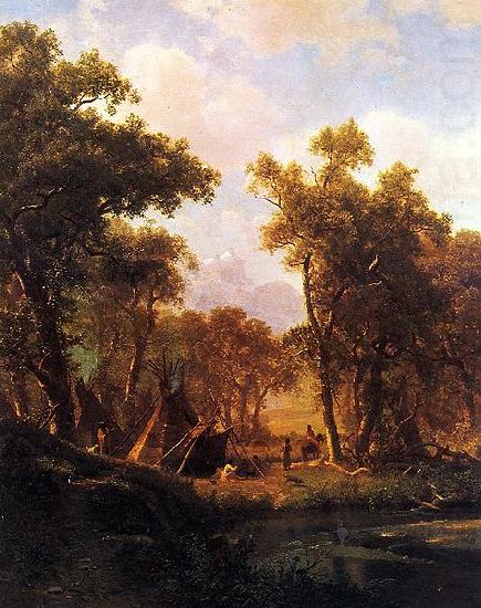 Albert Bierstadt Indian Encampment, Shoshone Village - in a riparian forest, western United States oil painting picture